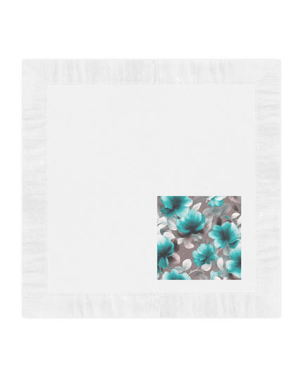Tif Green Gray Floral Bunch White Coined Napkins, 4.8" x 4.8"