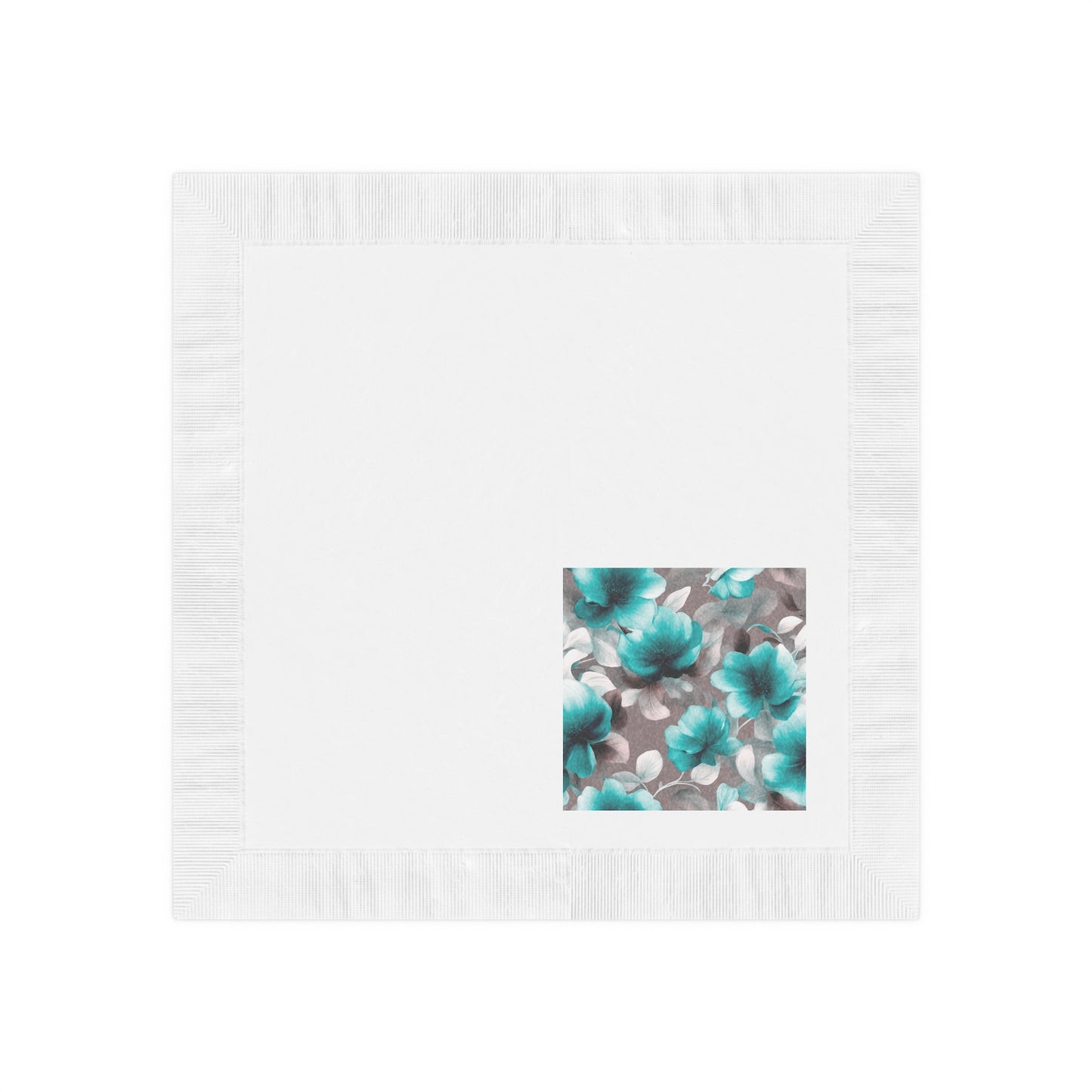 Tif Green Gray Floral Bunch White Coined Napkins, 4.8" x 4.8"