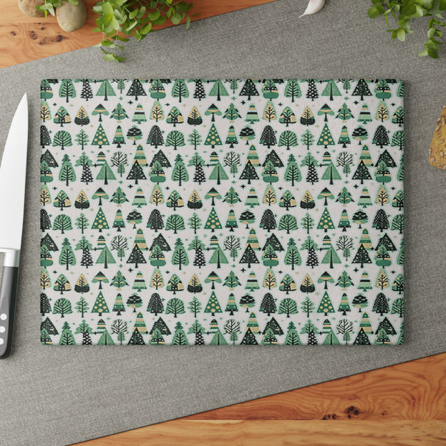 Mini Vintage Green Trees 11" x 15" Glass Cutting Board
