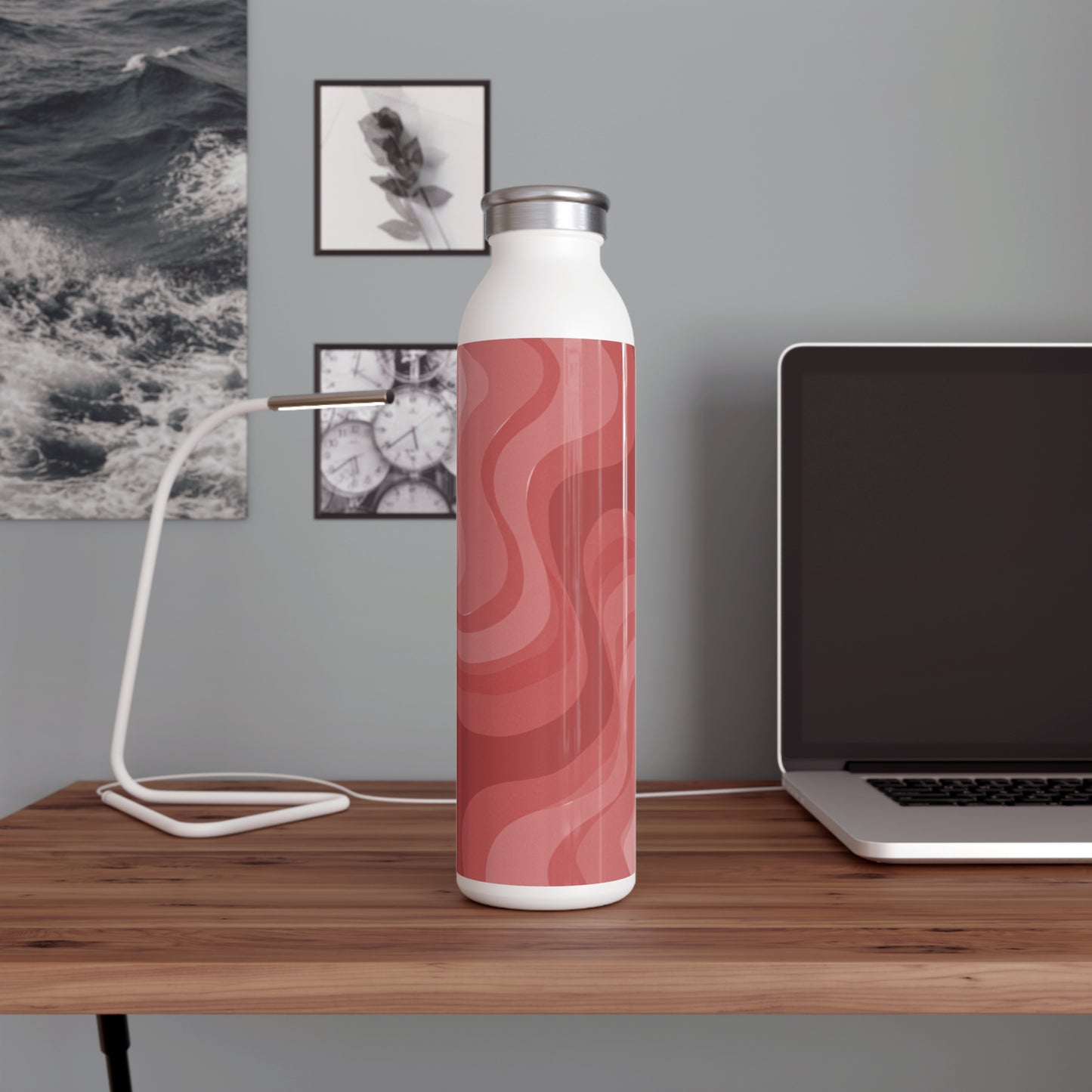 Power Red Wavey Slim Water Bottle, 20 oz White