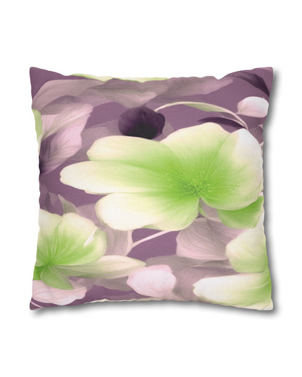 Lime Lavender Floral Bunch Spun Polyester Square Pillowcase, 14" x 14"