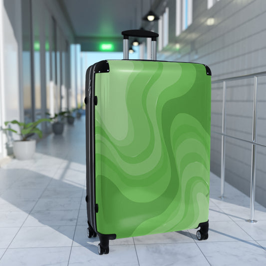 Greenie Meanie Wavey Large Suitcase with built in lock, 4 double-wheels, telescopic handle, and ABS back hard-shell