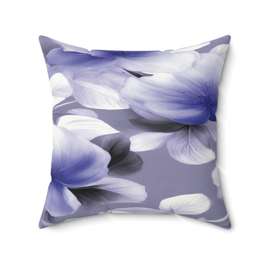 Indigo Blossom Floral Bunch Faux Suede Square Pillow, 20" x 20"