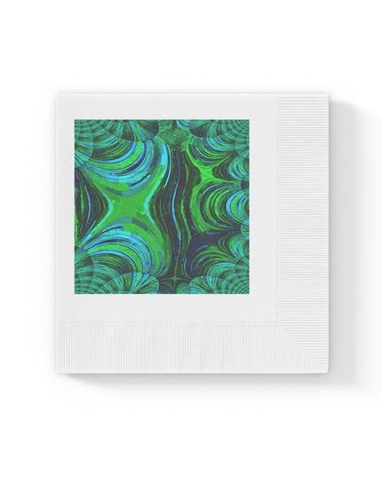 Uzi Spiral Blue Green White Coined Napkins, 4.8" x 4.8"