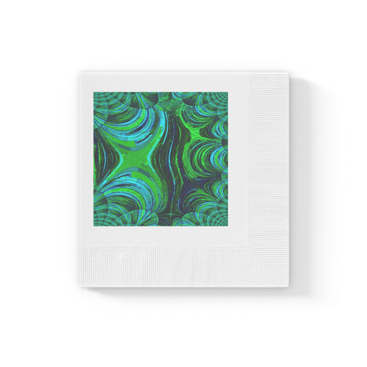 Uzi Spiral Blue Green White Coined Napkins, 4.8" x 4.8"