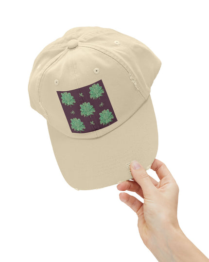 Mint Green Floral Butterflies Unisex Distressed Cap