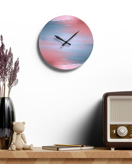 Gray Sea Pink Fog Acrylic Wall Clock, Round or Square, 10.75" x 10.75"