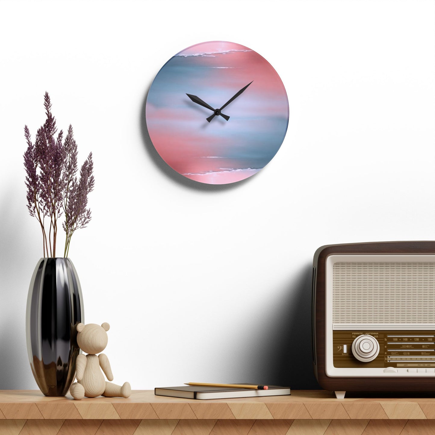 Gray Sea Pink Fog Acrylic Wall Clock, Round or Square, 10.75" x 10.75"