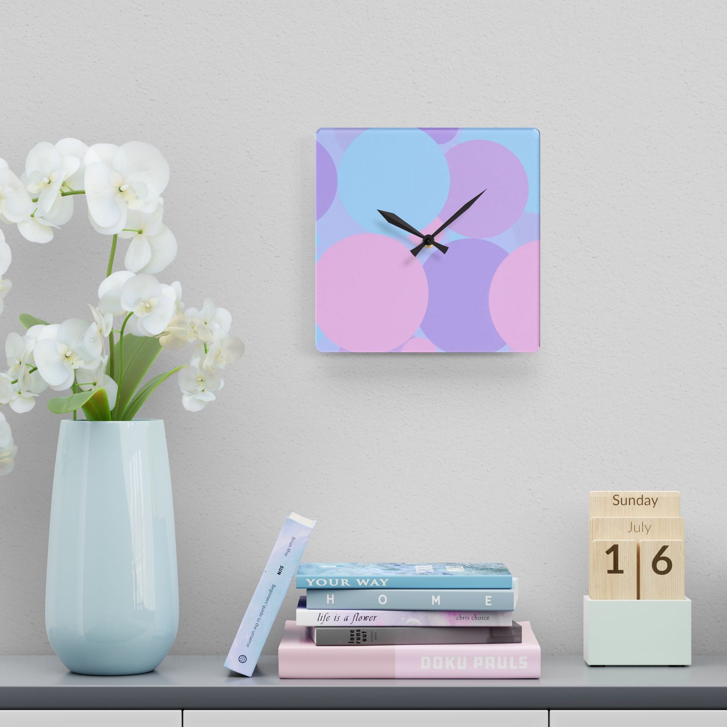Pastel Purple and Mauve Patches Acrylic Wall Clock, Round or Square, 10.75" x 10.75"