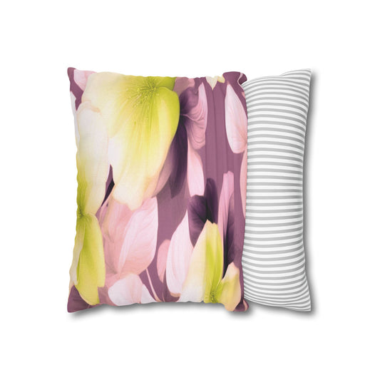 Lemon Blossom Floral Bunch Spun Polyester Square Pillowcase, 14" x 14"