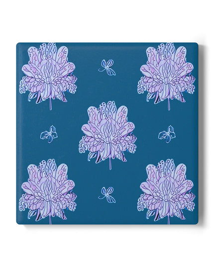 Lavender Floral Butterflies 4" x 4" Square Ceramic Coaster