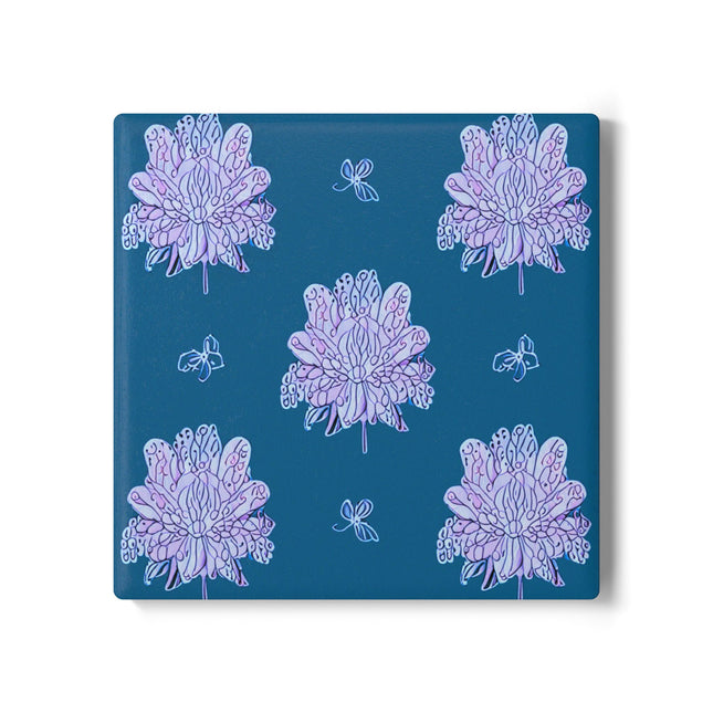 Lavender Floral Butterflies 4" x 4" Square Ceramic Coaster