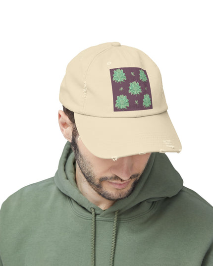 Mint Green Floral Butterflies Unisex Distressed Cap