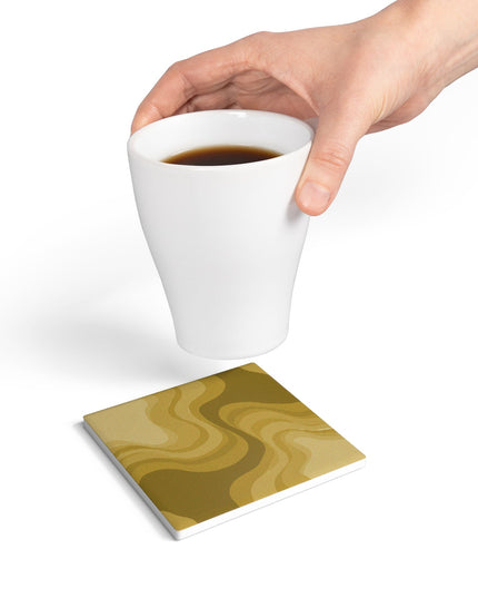 Brown Wavey 4" x 4" Square Ceramic Coaster