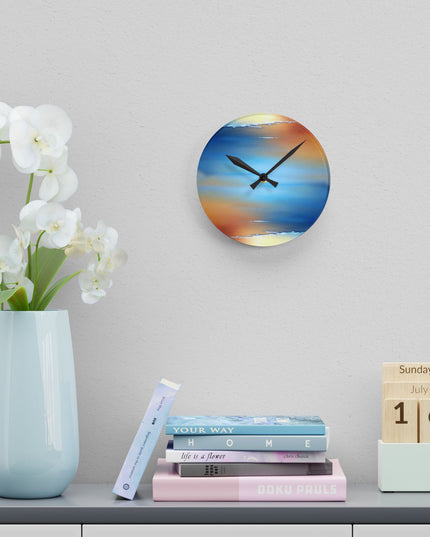 Blue Sea Red Orange Fog Acrylic Round Wall Clock, 8" x 8"