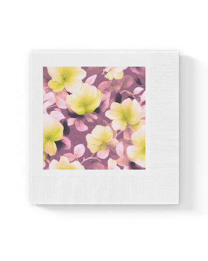 Lemon Blossom Floral Bunch White Coined Napkins, 6.5" x 6.5"