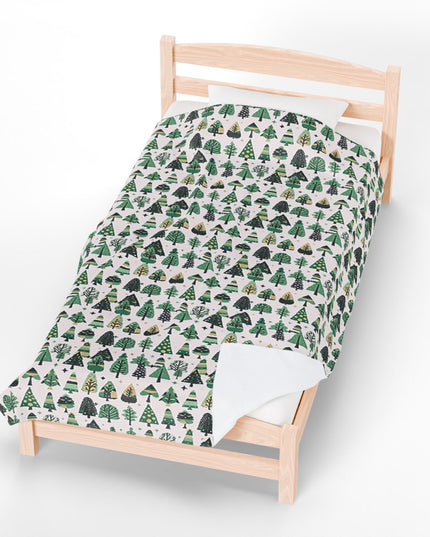 Mini Vintage Green Trees Velveteen Plush Blanket, 60" x 80"