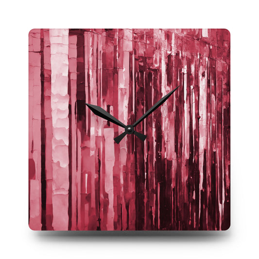 Striped Ruby Acrylic Wall Clock, Round or Square, 10.75" x 10.75"