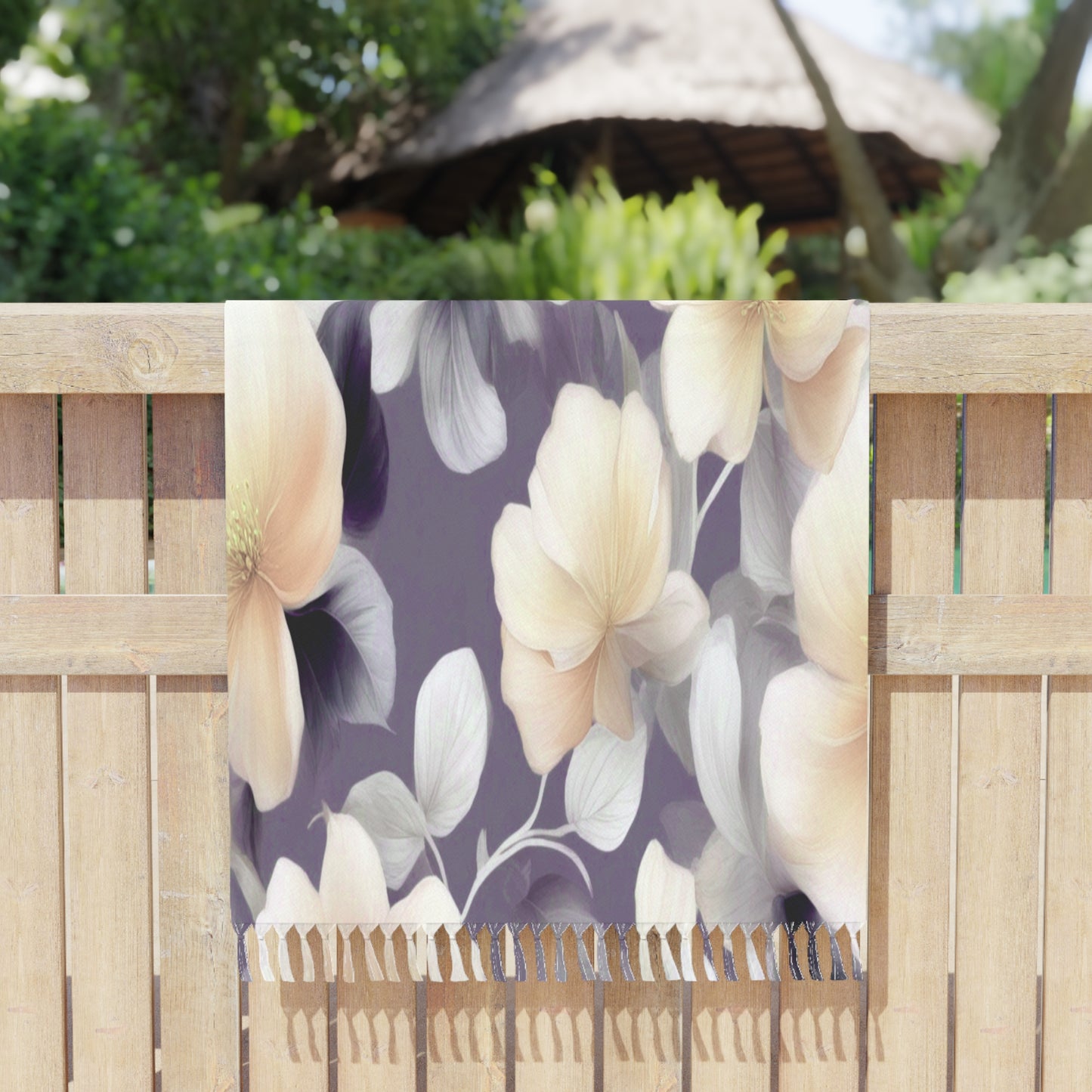 White Blush Floral Bunch 38" × 81" Boho Beach Cloth