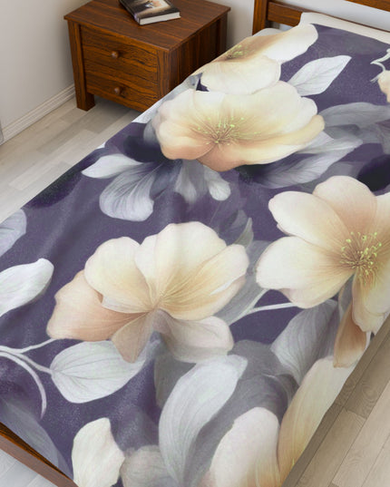 White Blush Floral Bunch Velveteen Plush Blanket, 60" x 80"