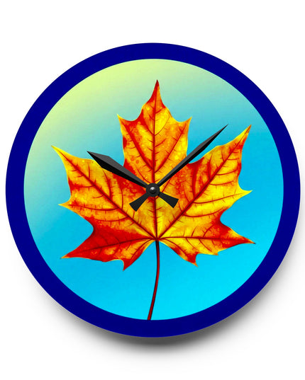 Alpha Maple Leaf Acrylic Wall Clock, Round or Square, 10.75" x 10.75"