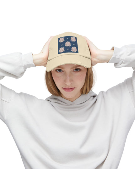 Rose White Floral Butterflies Unisex Distressed Cap