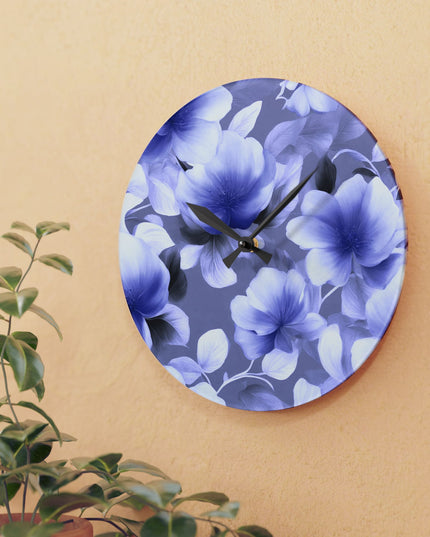 Indigo Blossom Floral Bunch Acrylic Wall Clock, Round or Square, 10.75" x 10.75"
