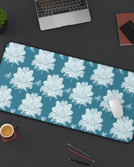 Tif Green White Floral Butterflies 16" x 32" Desk Mat
