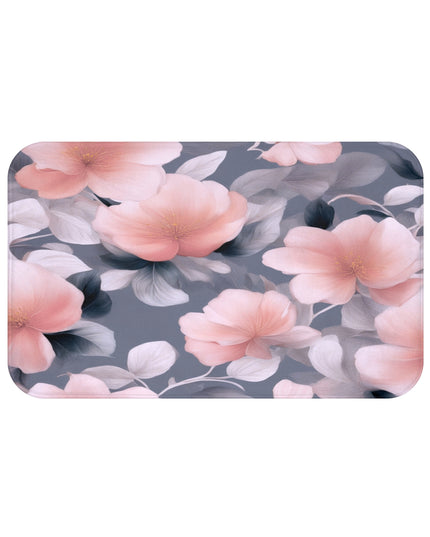 Peach and Blue Gray Floral Bunch 34" x 21" Bath Mat
