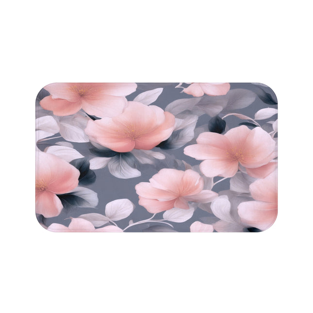 Peach and Blue Gray Floral Bunch 34" x 21" Bath Mat