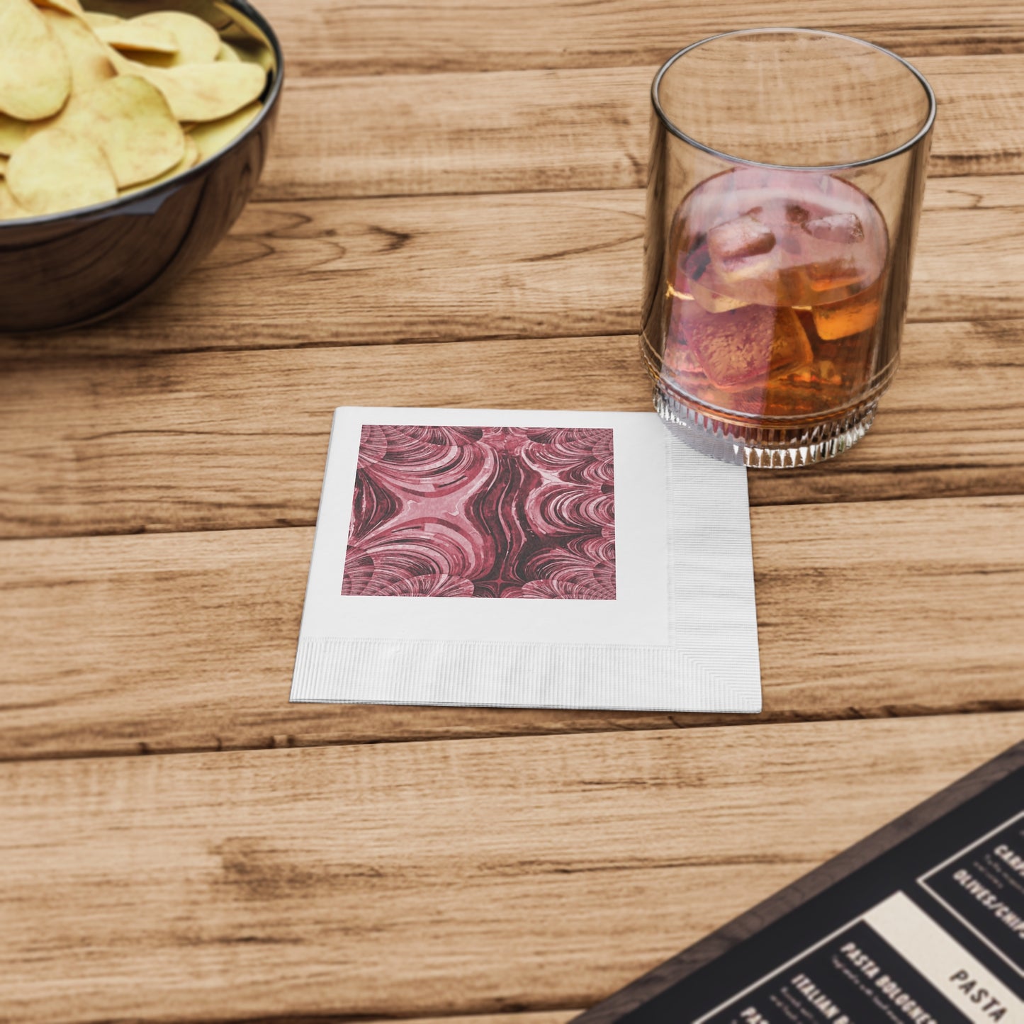 Uzi Spiral Ruby Pastel White Coined Napkins, 4.8" x 4.8"
