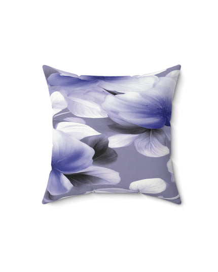 Indigo Blossom Floral Bunch Faux Suede Square Pillow, 14" x 14"
