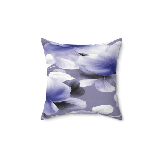 Indigo Blossom Floral Bunch Faux Suede Square Pillow, 14" x 14"