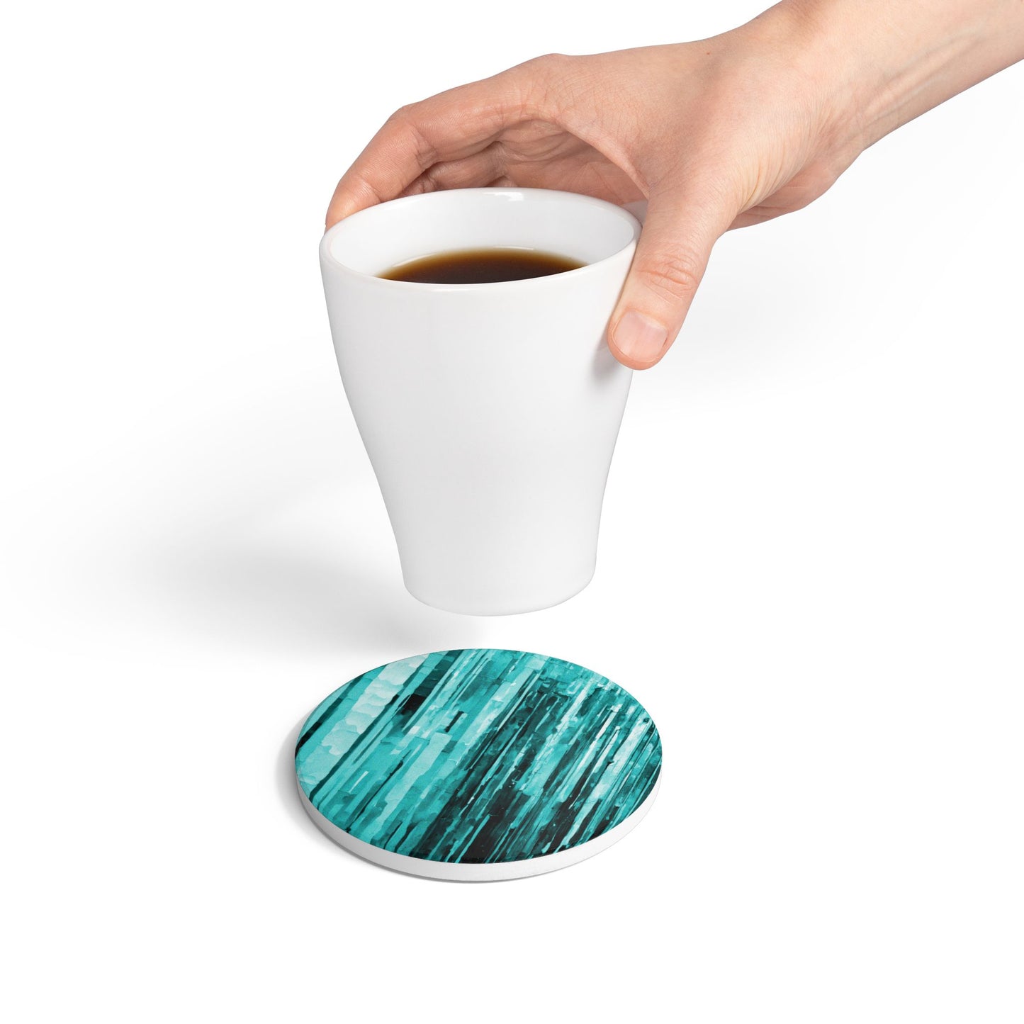 Striped Tif 4" x 4" Round Ceramic Coaster