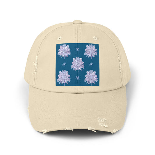 Lavender Floral Butterflies Unisex Distressed Cap