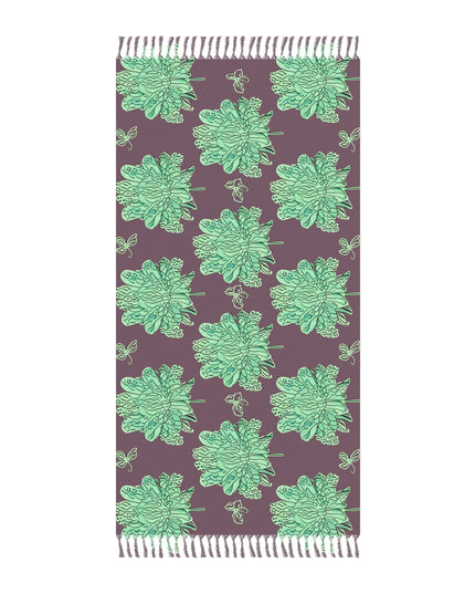 Mint Green Floral Butterflies 38" × 81" Boho Beach Cloth