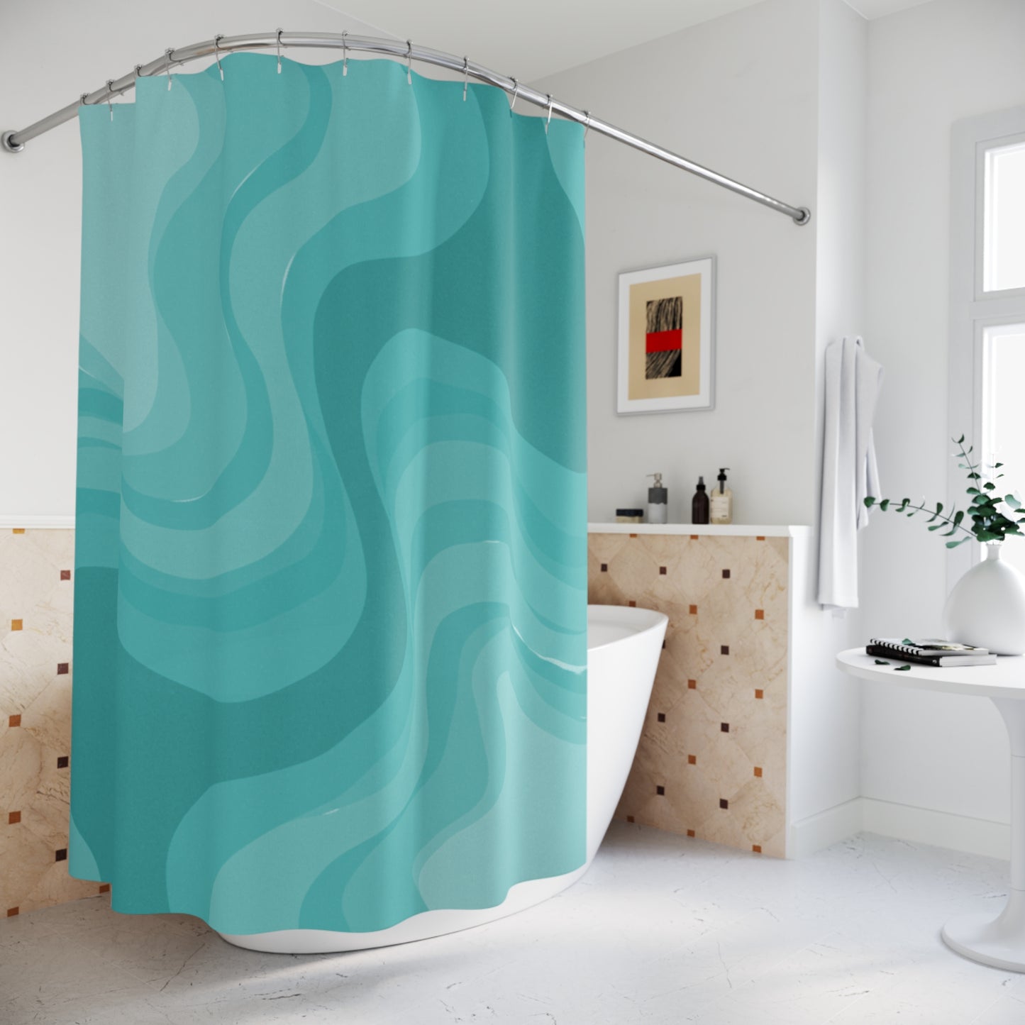 Tif Green Wavey Shower Curtains, 71" x 74"