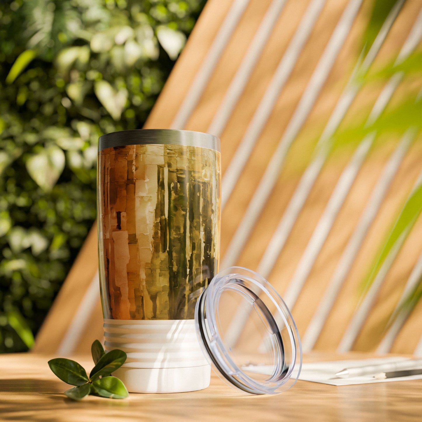 Striped Light Brown Ringneck Tumbler, 20oz in white, steel and black