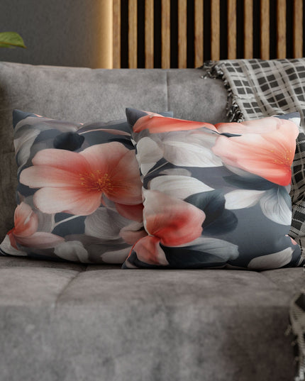 Red Blossom Floral Bunch Spun Polyester Square Pillowcase, 14" x 14"