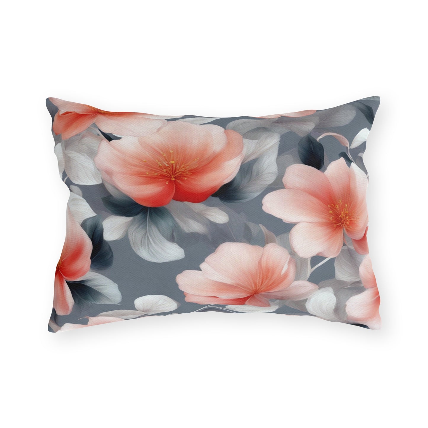 Red Blossom Floral Bunch Outdoor Pillow, 20" x 14"