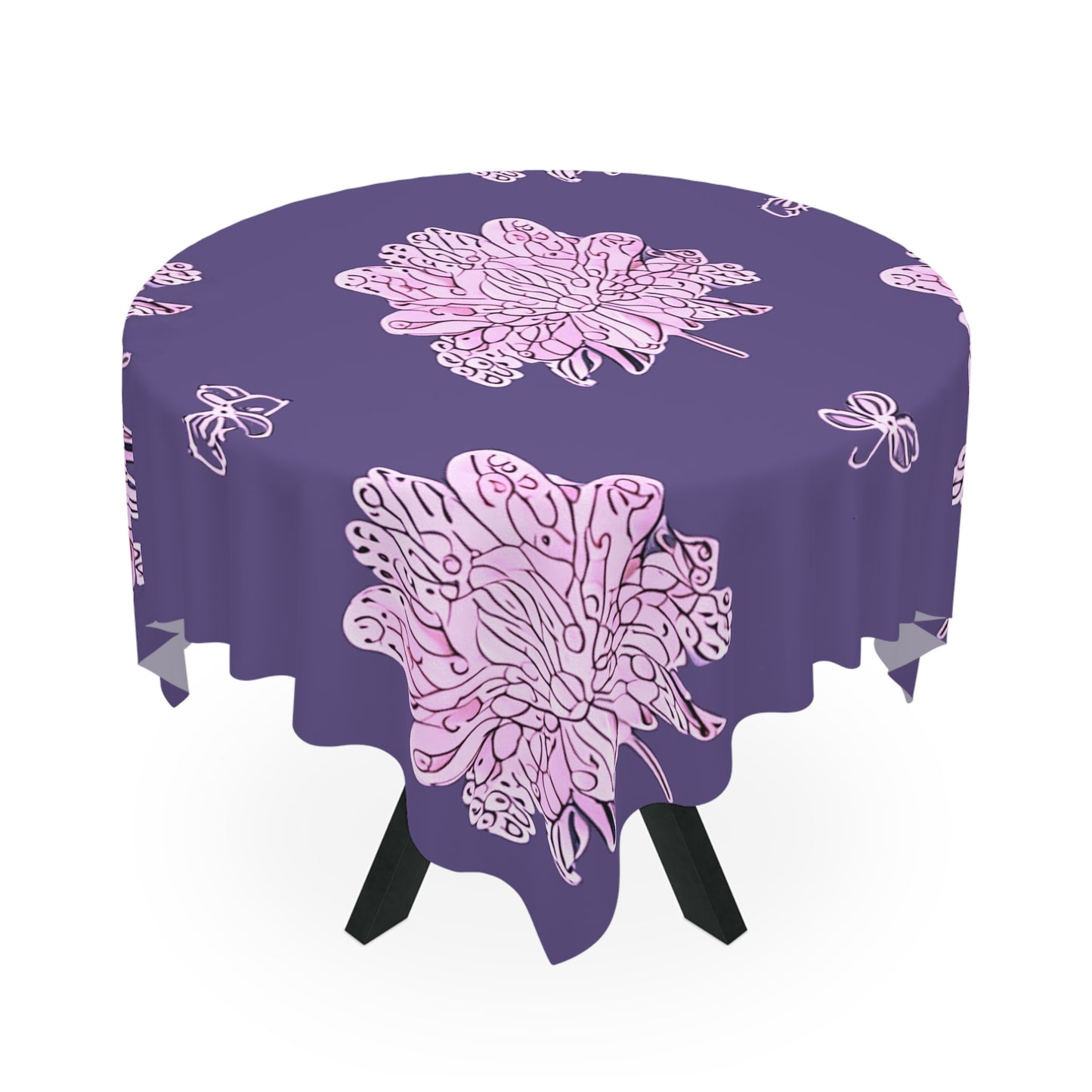 Magenta Floral Butterflies Tablecloth, 55" x 55"