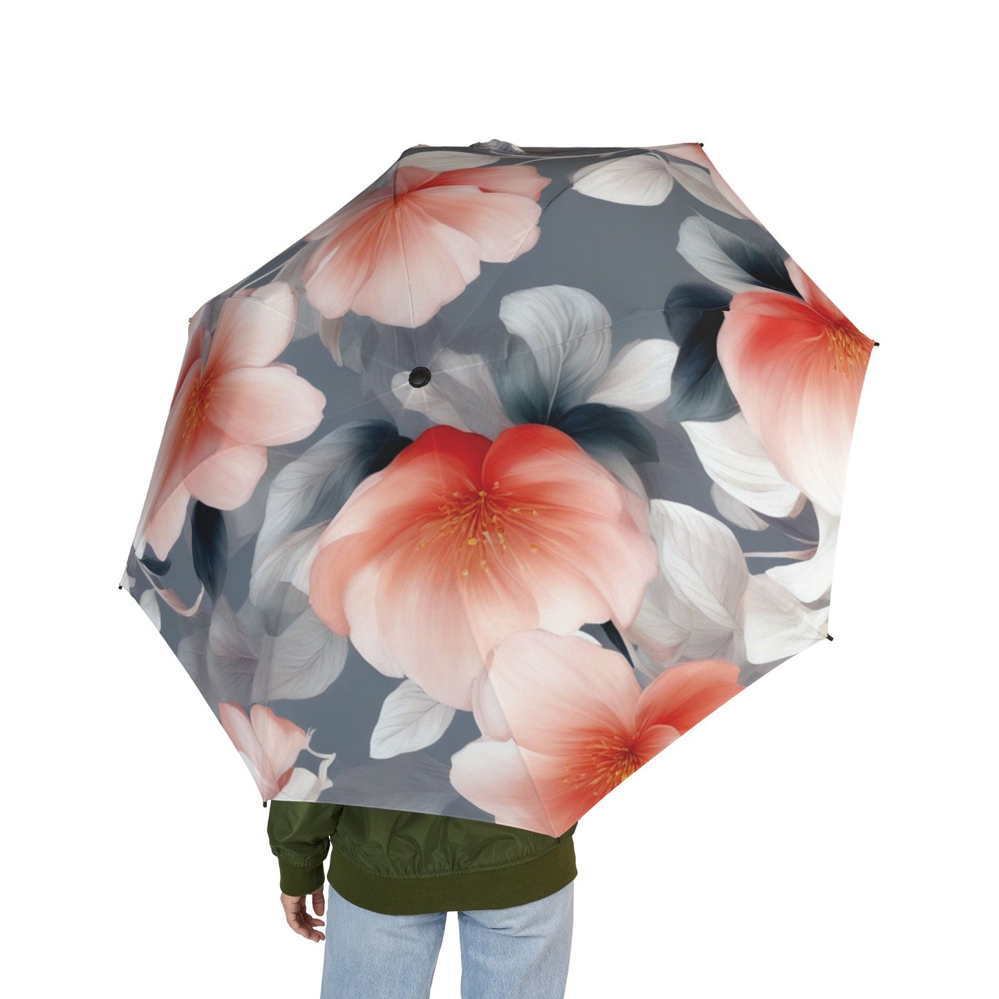Red Blossom Floral Bunch Foldable Umbrella - Compact & Chic