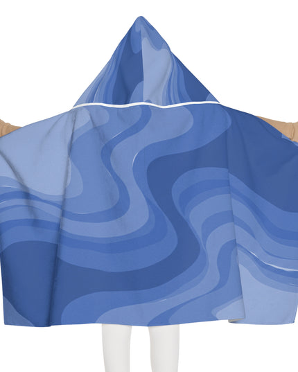 Deep Blue Wavey Youth Hooded Towel, 24" x 48"