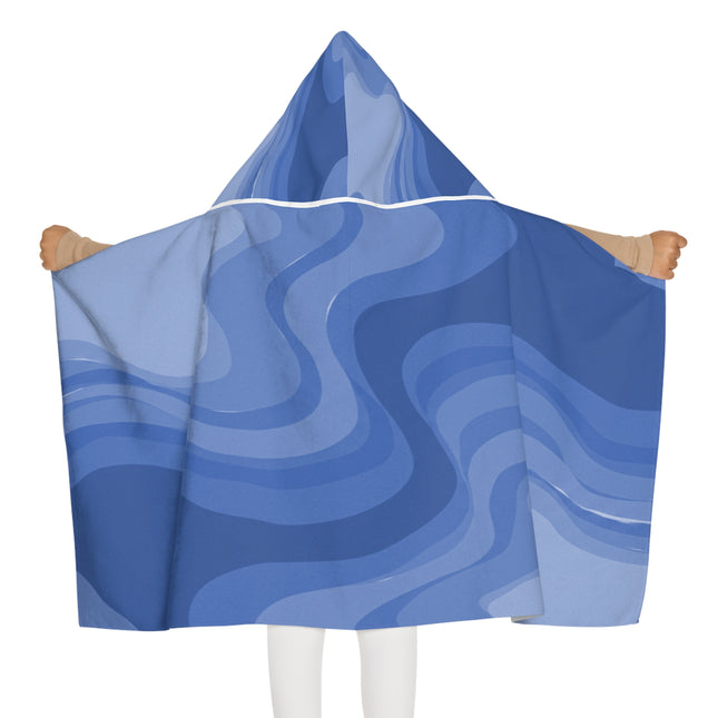 Deep Blue Wavey Youth Hooded Towel, 24" x 48"