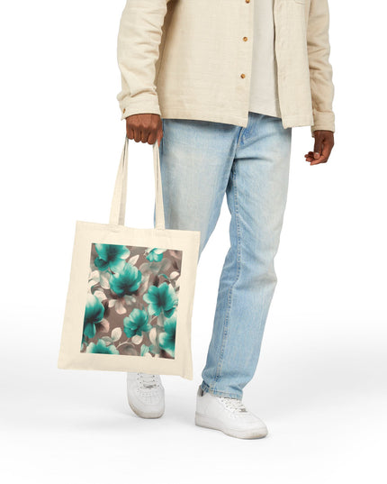 Tif Green Gray Floral Bunch Cotton Canvas Tote Bag