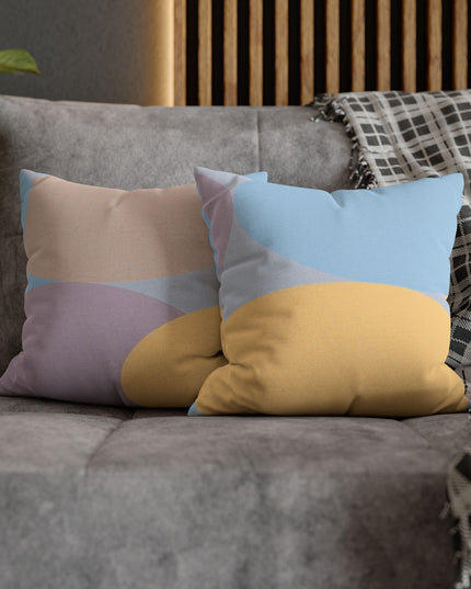 Pastel Baby Blue and Peach Patches Spun Polyester Square Pillowcase, 14" x 14"