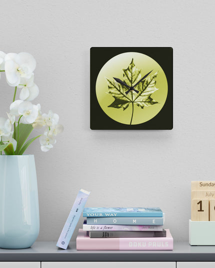 Lemon Maple Leaf Acrylic Wall Clock, Round or Square, 10.75" x 10.75"