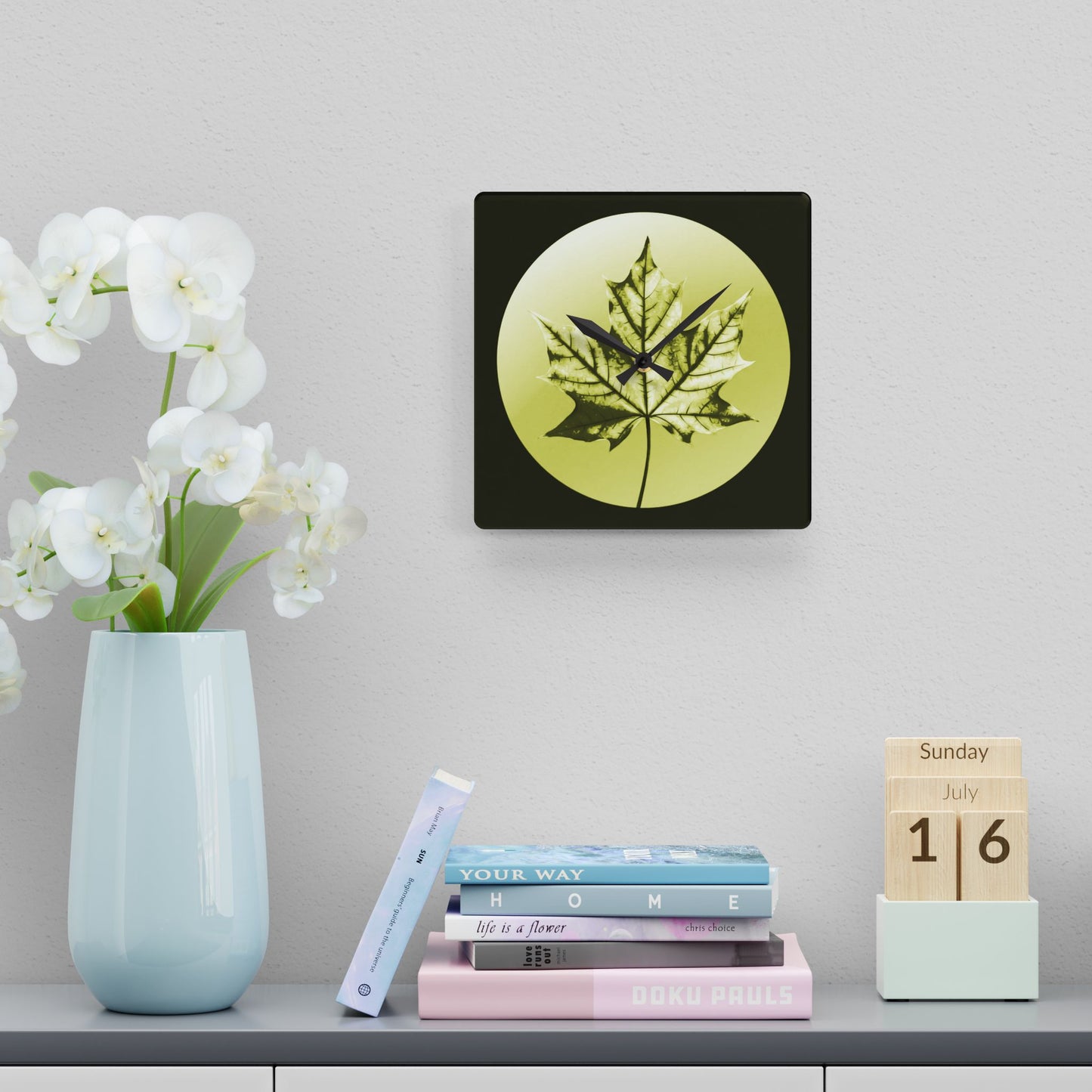 Lemon Maple Leaf Acrylic Wall Clock, Round or Square, 10.75" x 10.75"
