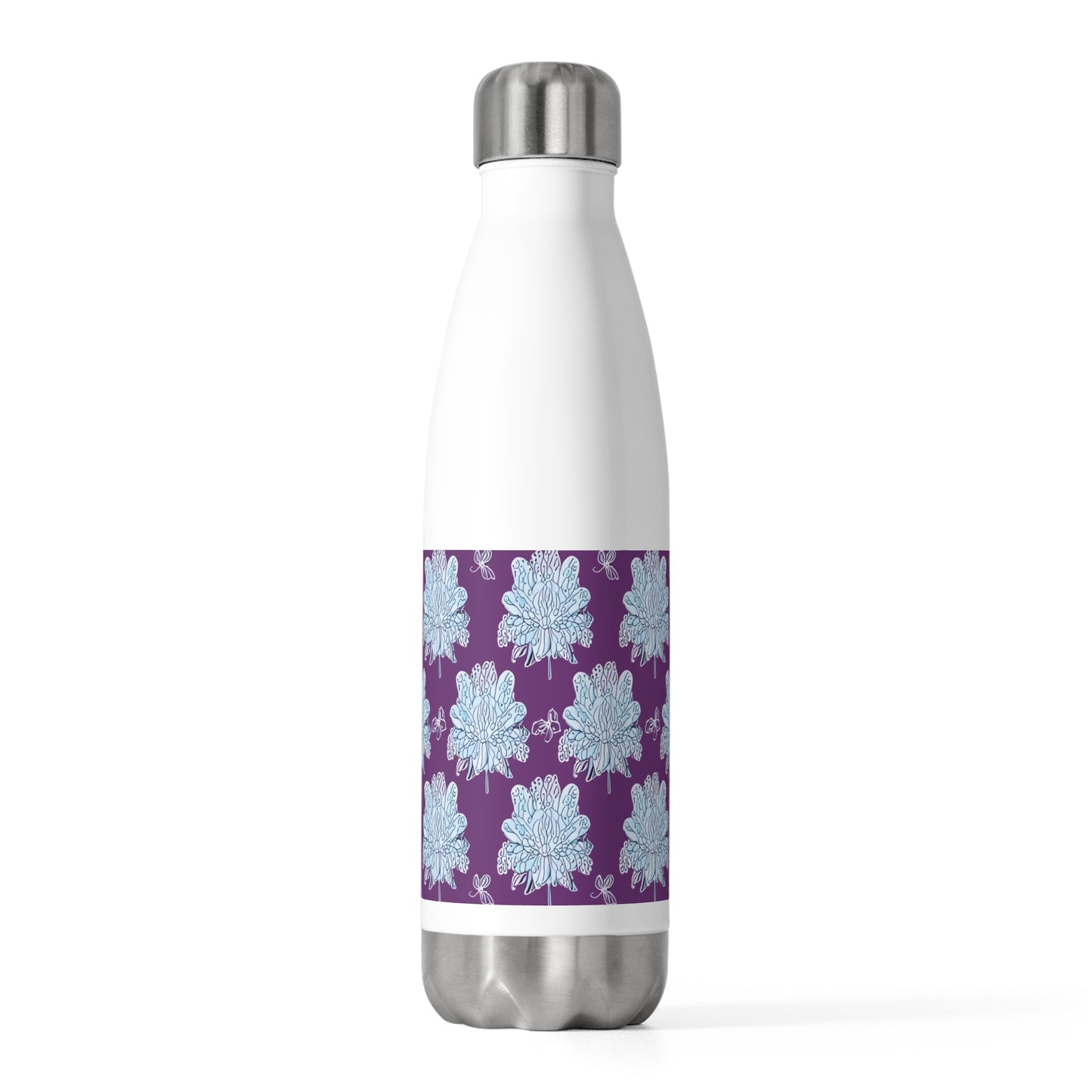 Blue Floral Butterflies 20oz Insulated Water Bottle