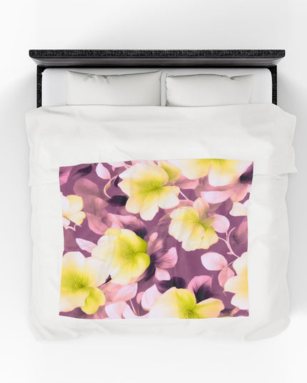 Lemon Blossom Floral Bunch Velveteen Plush Blanket, 50" x 60"